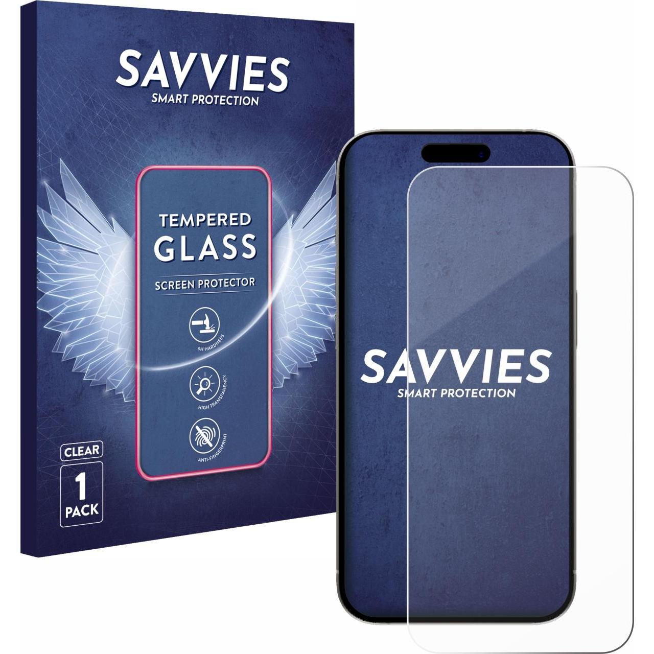 Savvies Panzerglas Schutzglas Displayschutz (1 Stück, Apple iPhone 15 Pro), Smartphone Schutzfolie, Transparent