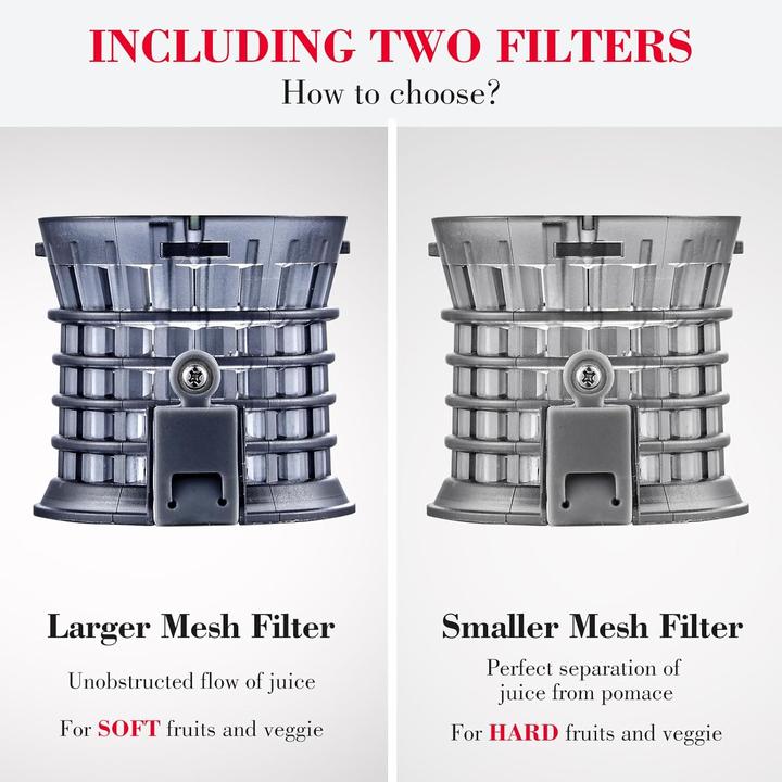 Actual product image Amzchef Slow Juicer mit 2 Filtereinsätzen