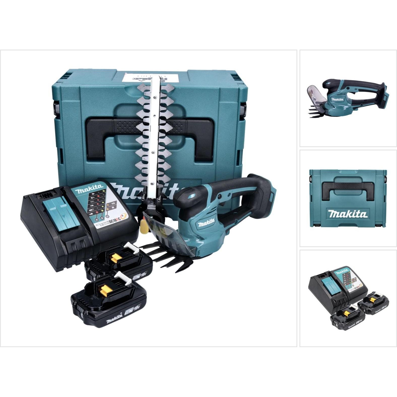 Makita, Heckenschere, DUM 111 RAXJ Akku Grasschere Strauchschere 18 V + 2x Akku 2,0 Ah + Ladegerät + Makpac (Akkuheckens...