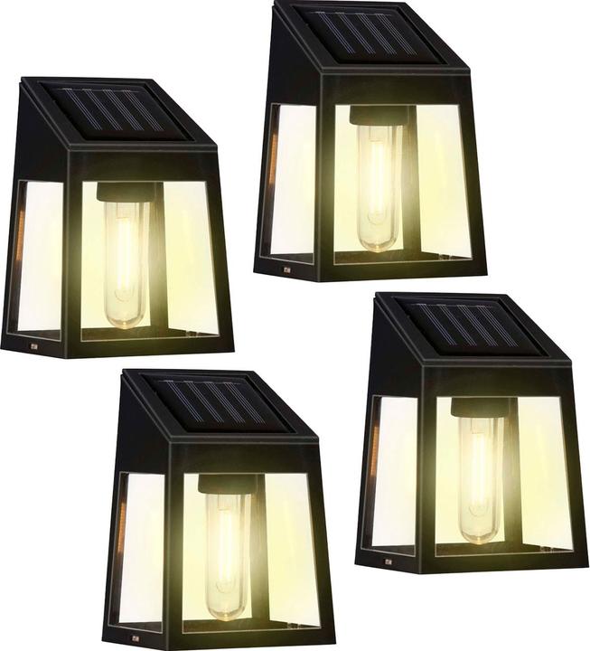 Grundig 4er-Set Solar Wandleuchte, warm-weisses Licht, schwarz (IP44)