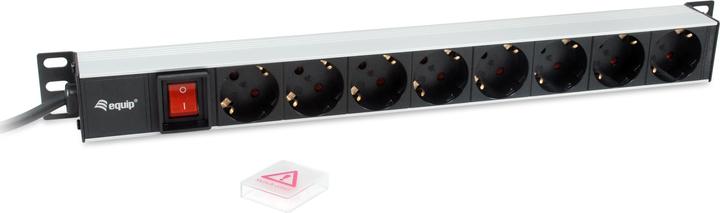 Produktbild equip Steckdosenleiste 19"(1HE)8fach Schukon. 3.0m Alu Sch (8x, CEE 7/4, 3 m)