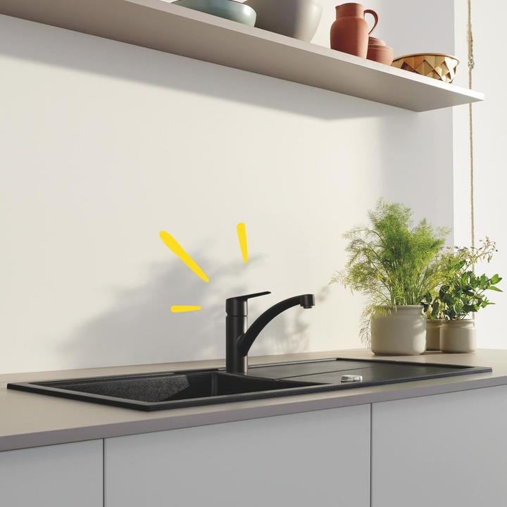 Productafbeelding Grohe Start QuickFix keukenmengkraan, platte uitloop, eenvoudige installatie, draaibaar, mat zwart