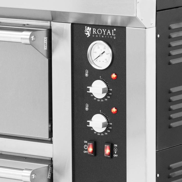 Actual product image Royal Catering Electric Pizza Oven - 6+6 x 33 cm - 2 chambers - 13 200 W - 400 V - fireclay stone - (Electric pizza oven)