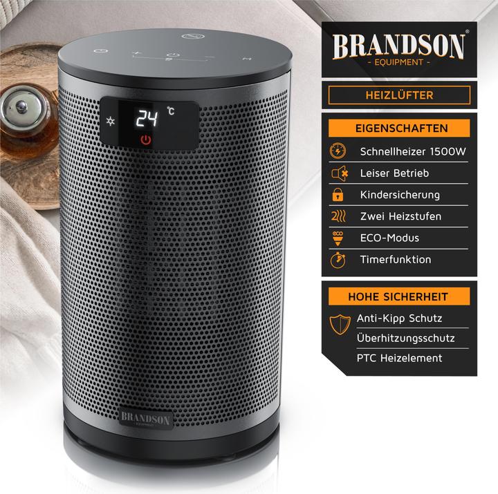 Produktbild Brandson Keramik-Heizlüfter 1500W, LED Display, Überhitzungsschutz, 70° oszillierend, Eco-Modus, schwarz (1500 W)