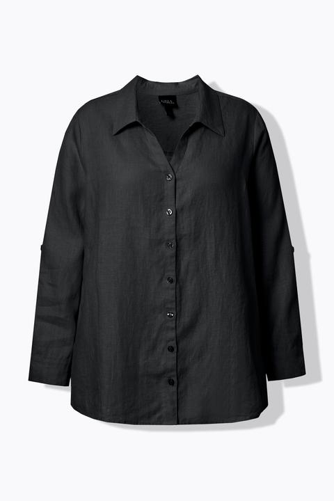 Actual product image Ulla Popken Roll-Tab Sleeve Button Front Linen Blouse (54, 56)