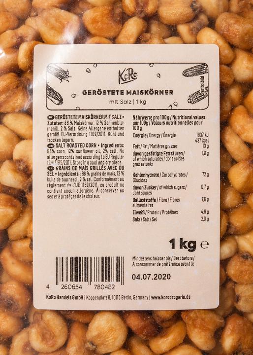 Nährwerte und Zutaten KoRo Gerösteter Mais mit Salz (1000 g)