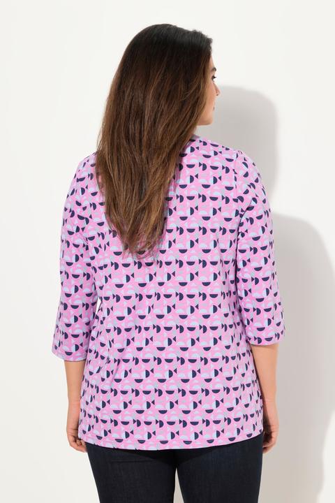 Image du produit Ulla Popken T-shirt avec plis fantaisie. Col en V et manches 3/4, coupe évasée. (46, 48)