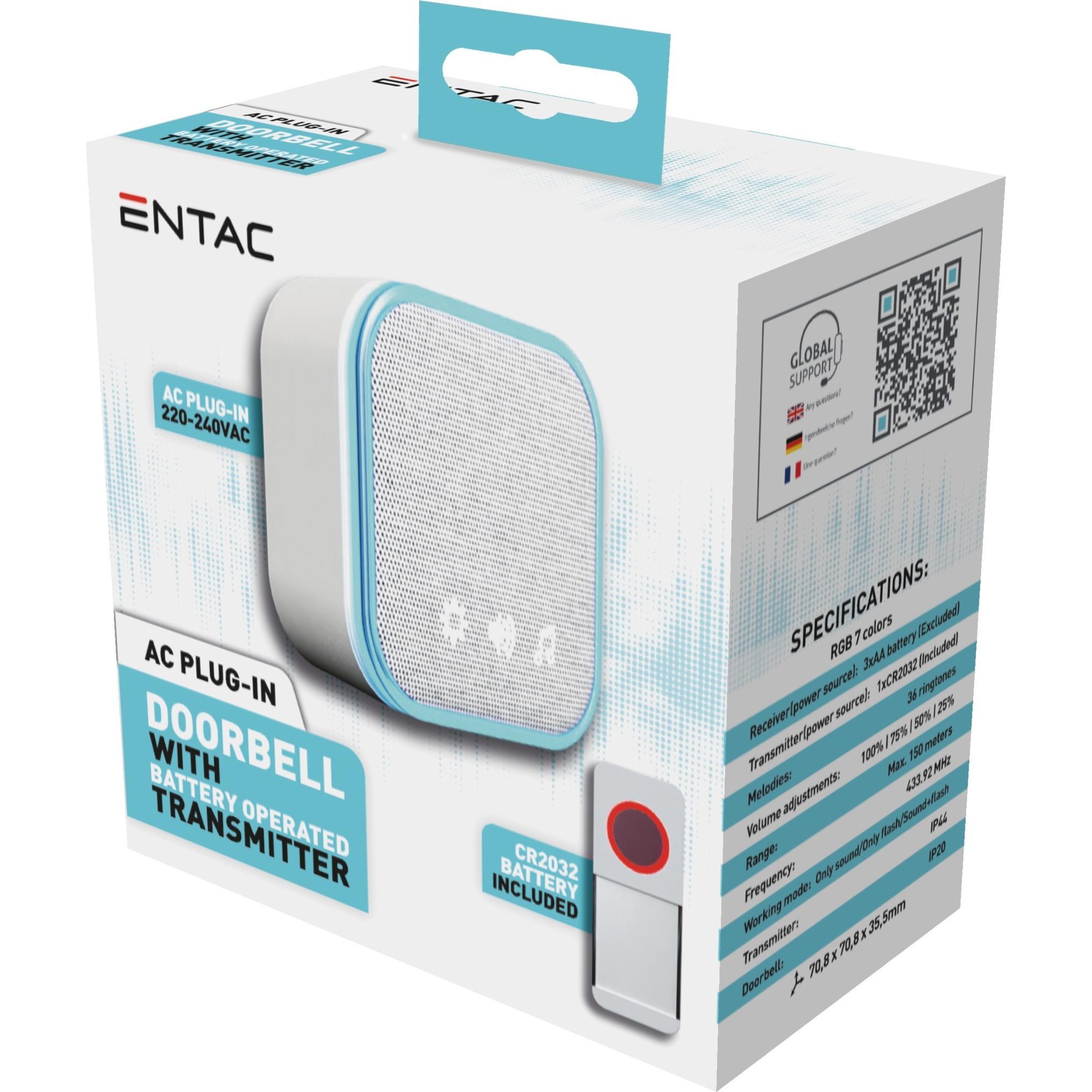Entac, Campanello + Citofono, Türklingel AC Plug-in IP44-Sender inkl. 1xCR2032 (Funk)