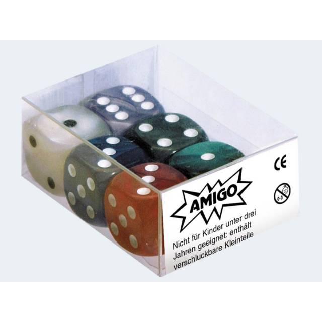 Amigo 6 Würfel 16mm Perlmutt 6 verschiedene Farben