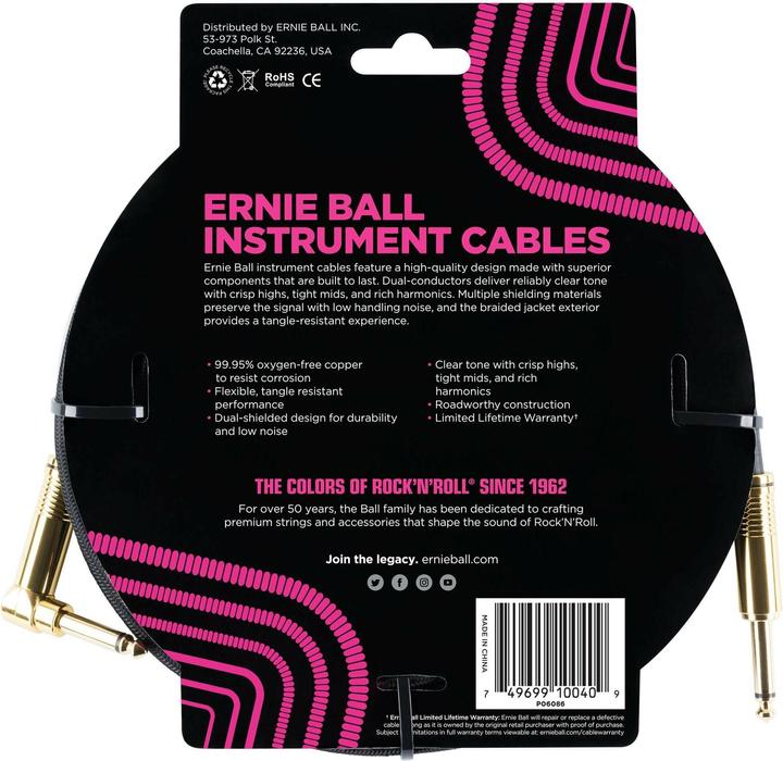 Actual product image Ernie Ball Instrument cable 6086 - 5.49 m, black, length: 5.49 (5.49 m)
