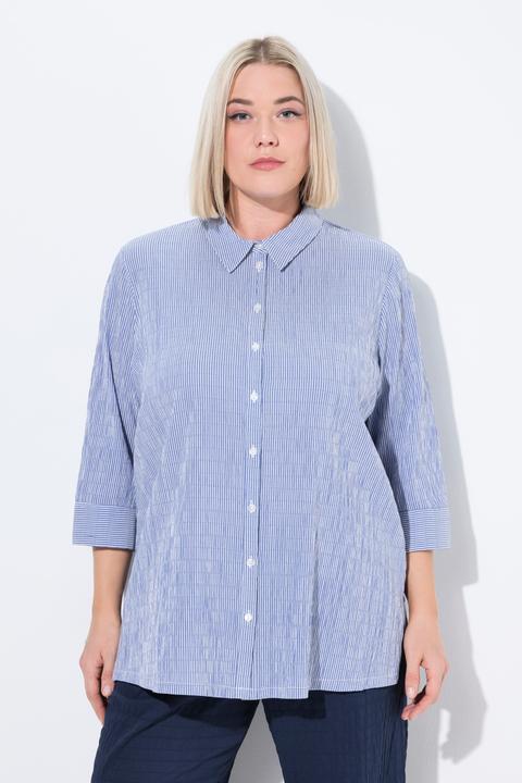 Actual product image Ulla Popken Textured Stripe Button Front Stretch Blouse (60)