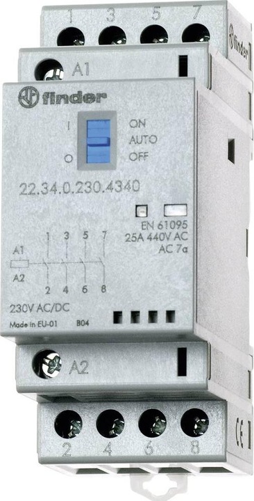 Finder Installation contactor 22 series, 25 A 22.34.0.012.4340 4 NO contacts (30/110/220 V) 25/5/1 A