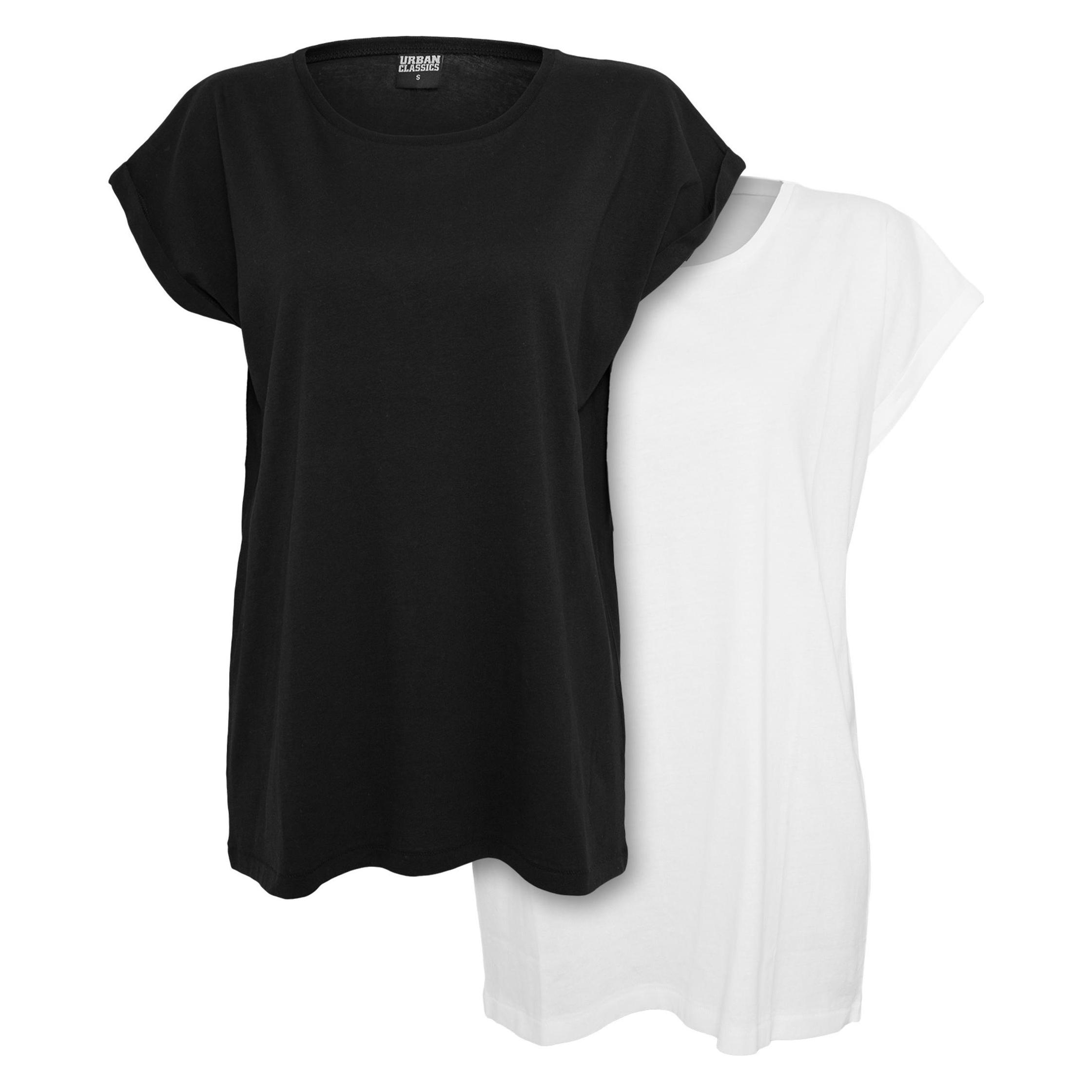 Urban Classics, Damen, Shirts, Ladies Extended Shoulder Tee 2-Pack, Schwarz, (Xl)