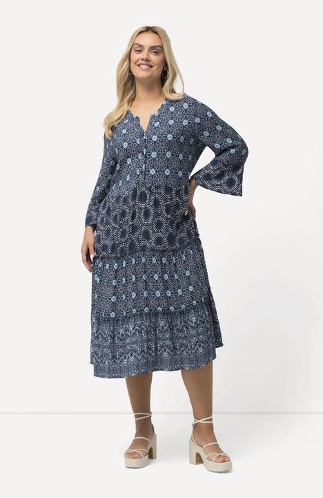 Produktbild Ulla Popken Stufenkleid, A-Linie, Tunika-Ausschnitt, 3/4-Arm (50, 52)