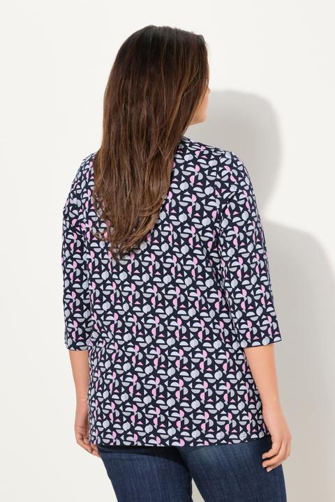 Image du produit Ulla Popken T-shirt avec plis fantaisie. Col en V et manches 3/4, coupe évasée. (62)