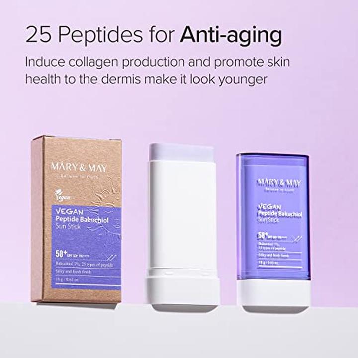 Image du produit Mary&May Mary & May Vegan Peptide Bakuchiol Sun Stick SPF50+ PA++++ 18g Aging Control Bakuchiol 25 Ty (Stick solaire, SPF 50+, 18 g)