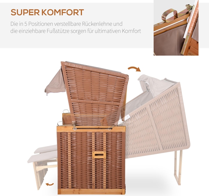 Immagine prodotto Outsunny Sedia da spiaggia con tettuccio e portabicchieri