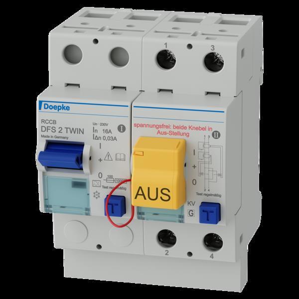 Produktbild Doepke DOEP DFS2 016-2/0,03-A KV TWIN Fehlerstromschutzschalter DFS2 TWIN 2-pol. 16A 30