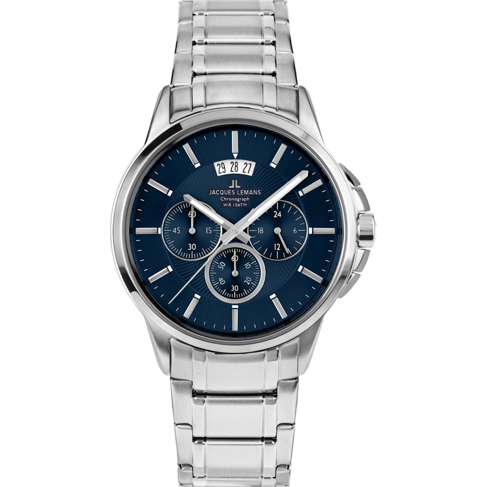 Jacques Lemans, Armbanduhr, Classic, Silber, (Analoguhr, Chronograph, 42 mm)