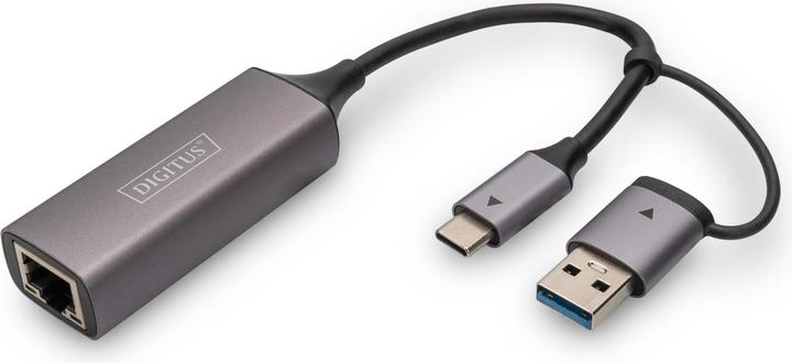 Productafbeelding Digitus USB Type-C™ Gigabit Ethernet Adapter 2.5G, USB-C™ + USB A (USB3.1/3.0) (USB, USB-C, RJ45 2.5 Gigabit Ethernet (1x))