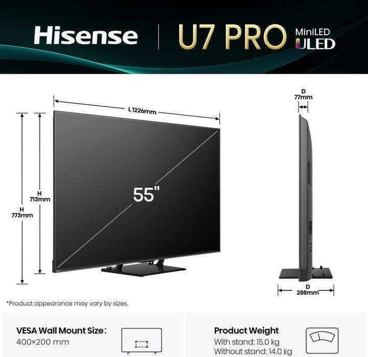 Actual product image Hisense TV 55U7Q PRO (55", U7Q Pro, LED, 4K, 2025)