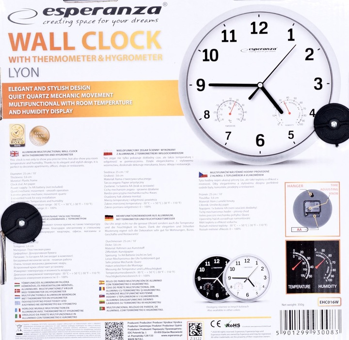 Actual product image Esperanza wall clock Lyon black (EHC016K) (25 cm)