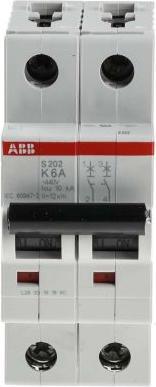 Actual product image ABB Miniature circuit breaker S202-K6 K6A 2-pole 6kA