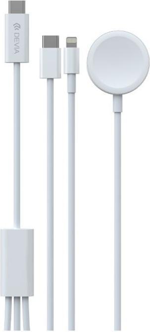 Actual product image Devia cable 3in1 Smart EA520 USB-C - USB-C + Lightning white with inductive magnetic charger for App (1 m, 27 W)
