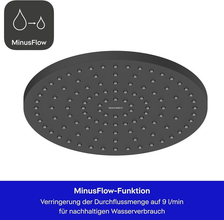 Actual product image Duravit Kopfbrause 1 jet, 250, MinusFlow schwarz matt schwarz matt (1 Beam type, 9 l/min)