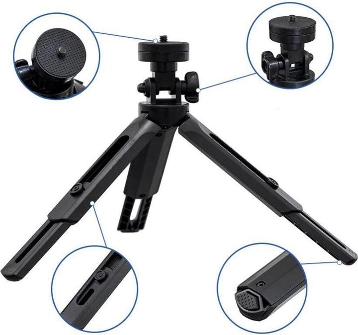 Actual product image Hurtel Mini Tripod with phone holder mount selfie stick camera GoPro holder black