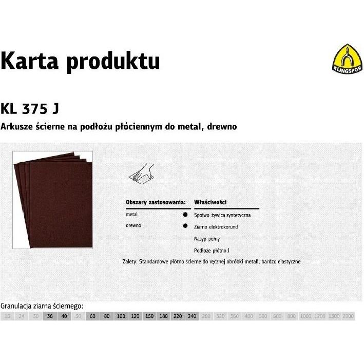 Thumbnail - Klingspor, Schleifmittel, ABRASIVE SHEETS 230mm x 280mm CANVAS KL375J gr. 40/50 pcs.