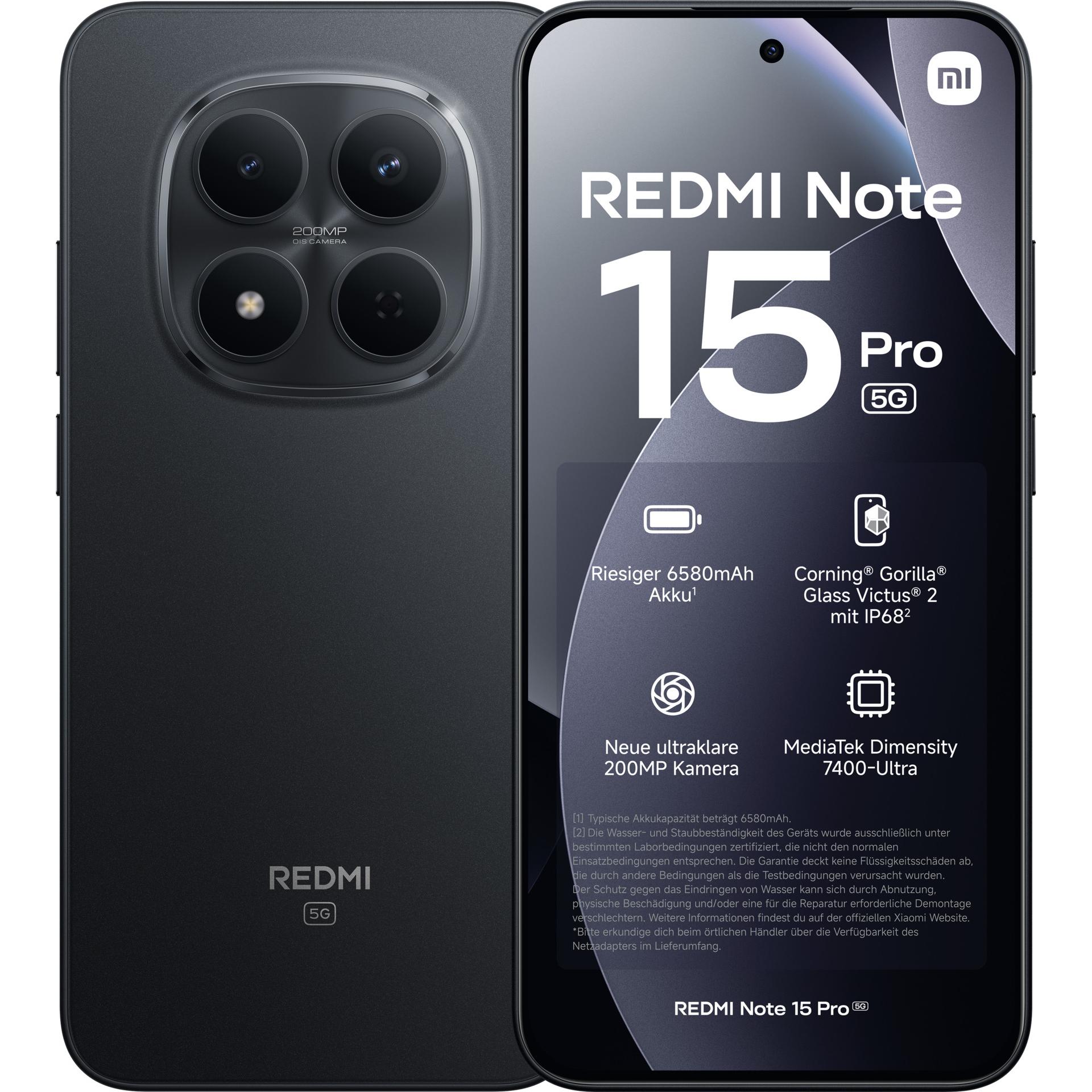 Xiaomi Redmi Note 15 Pro (256 GB, Black, Schwarz, 6.83", Dual SIM, 5G), Smartphone, Schwarz