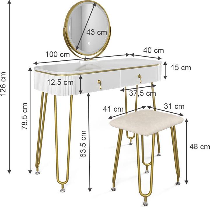 Image du produit Vicco Grace avec éclairage LED et tabouret (100 x 40 x 126 cm)