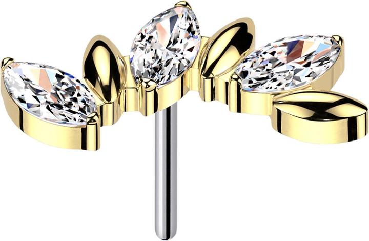 Actual product image Star Piercing Threadless three ovals gold-plated three ovals crystals silver (without brass, Titanium)
