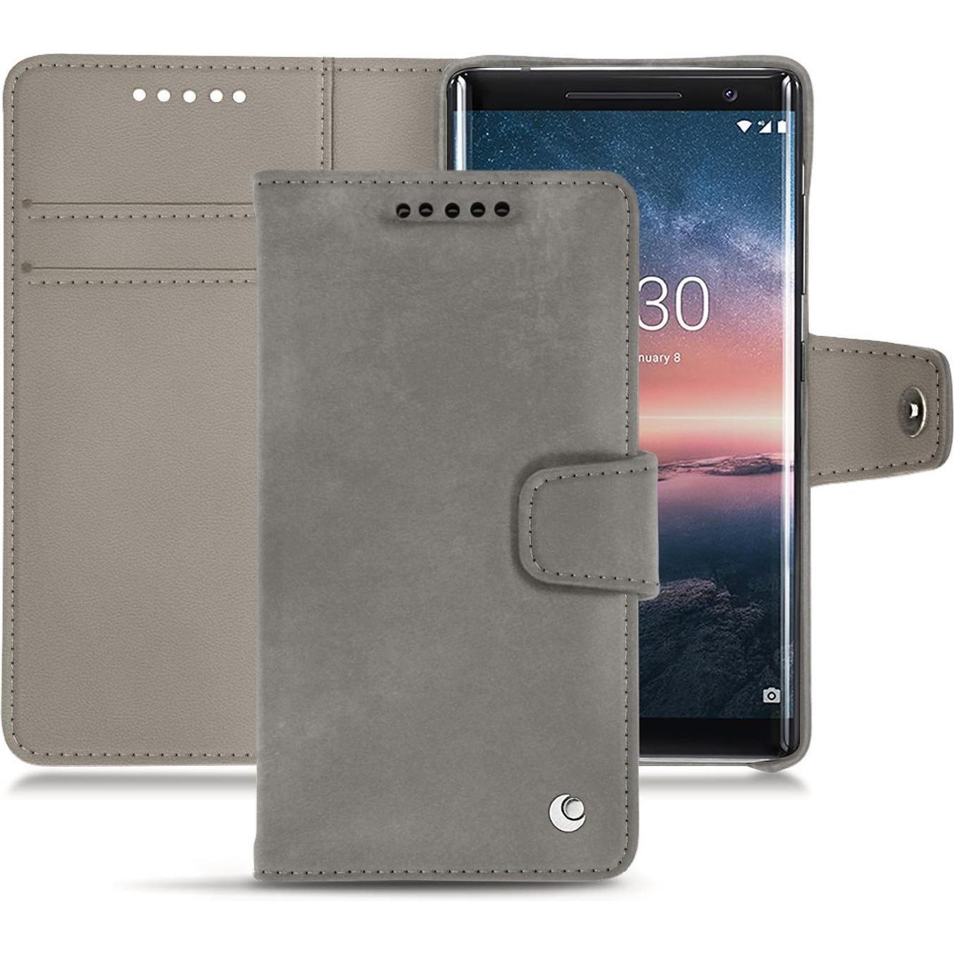 Noreve Lederschutzhülle Wallet (Nokia 8 Sirocco), Smartphone Hülle, Grau