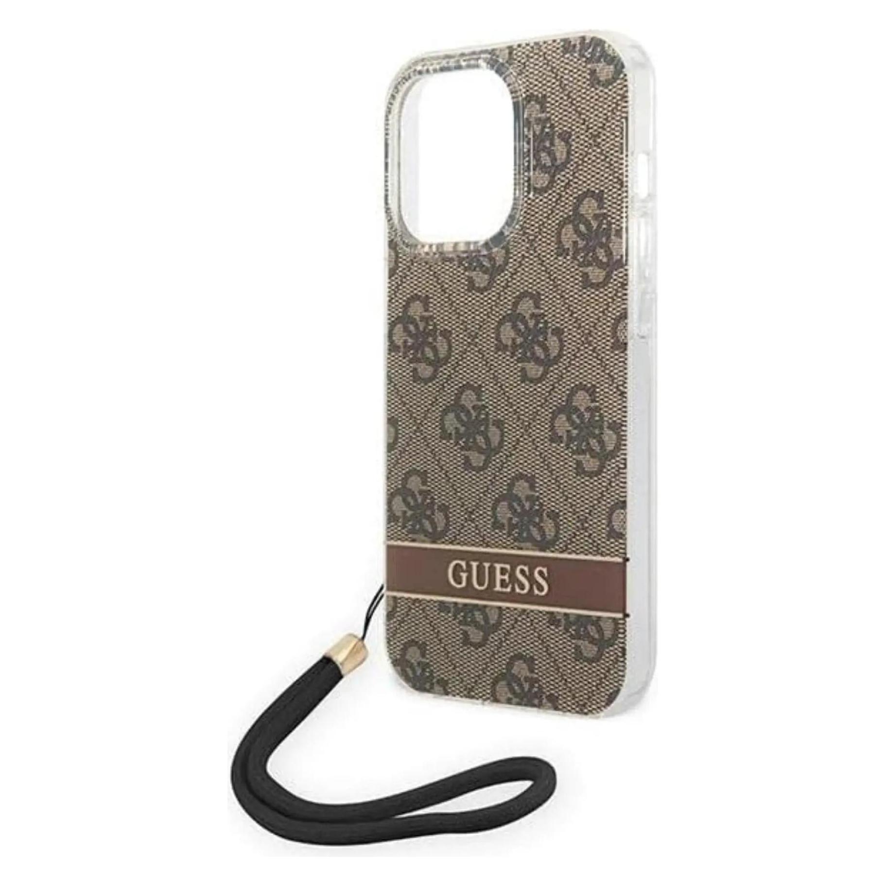 Guess GUOHCP14LH4STW IPhone 14 Pro 6, 1" Brązowy/brown Hardcase 4G Print Strap (Apple IPhone 14 Pro), Smartphone Hülle, Braun