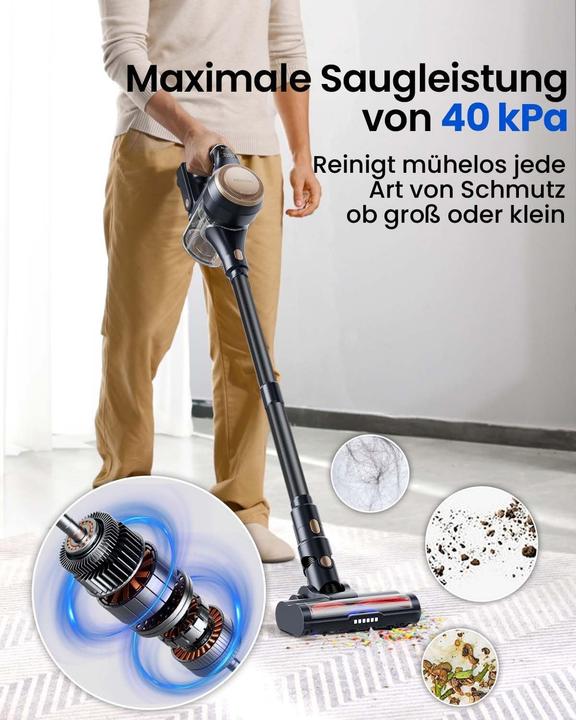 Image du produit Proscenic Aspirateur balai sans fil puissant, anti-peluches, longue autonomie, léger et silencieux