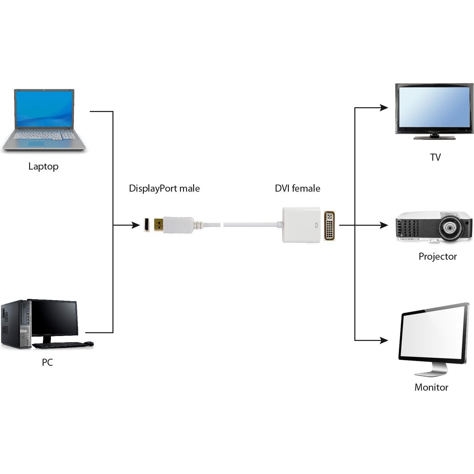 Thumbnail - Gembird A-DPM-DVIF-03-W video cable adapter DisplayPort DVI Black (DVI, 10 cm), Data + Video Adapter, Weiss