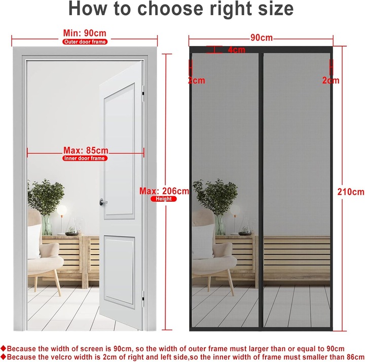 Actual product image Mara Vital Magnetic Insect Screen for Patio Door, Easy Adhesive Mounting (210 x 90 cm)