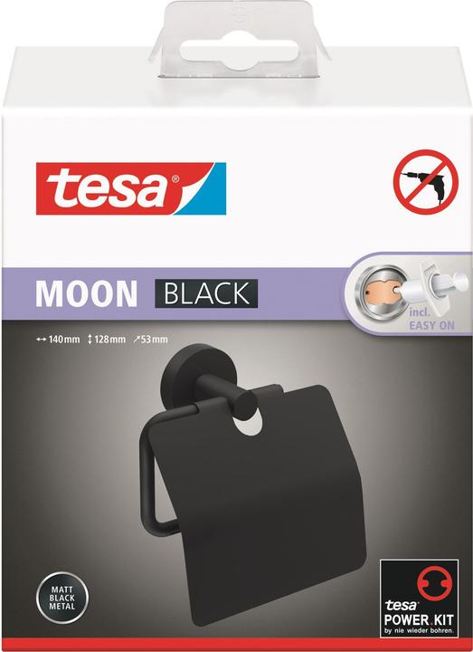 Produktbild tesa MOON BLACK Toilettenpapierhalter mit Deckel inkl. Klebelösung ohne Bohren