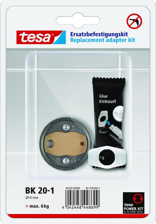 tesa Power.Kit Befestigungsadapter BK20, selbstklebendes Ersatzteil, 41mm Durchmesser, 8mm Höhe
