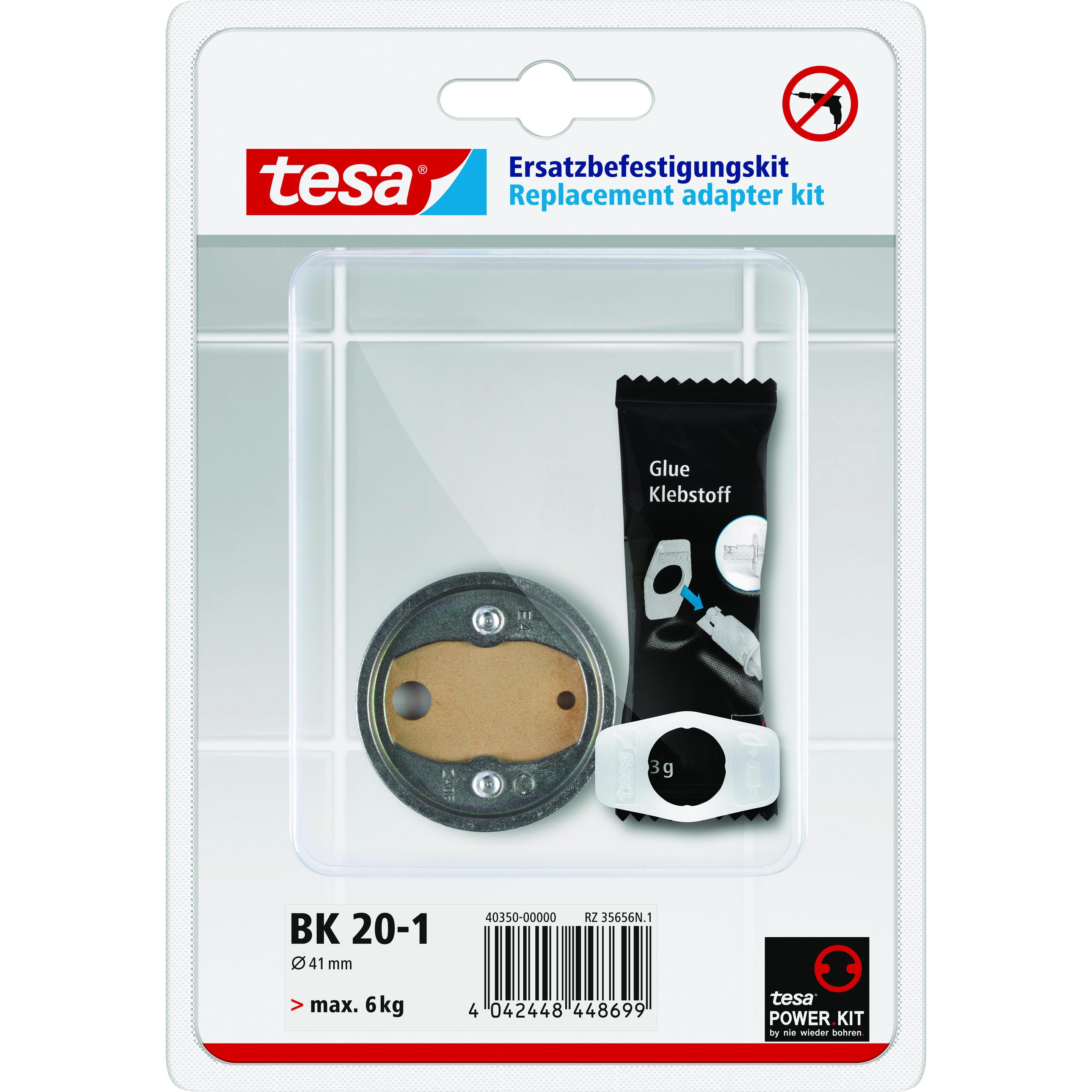 tesa, Klebehaken + Klebenagel, Power.Kit Befestigungsadapter BK20, selbstklebendes Ersatzteil, 41mm Durchmesser, 8mm Höh...