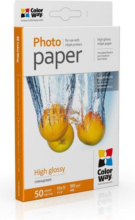 Immagine prodotto Colorway Carta fotografica lucida, 50 fogli, 10x15, 180 g/m² (180 g/m², 10 x 15 cm, 50 x)