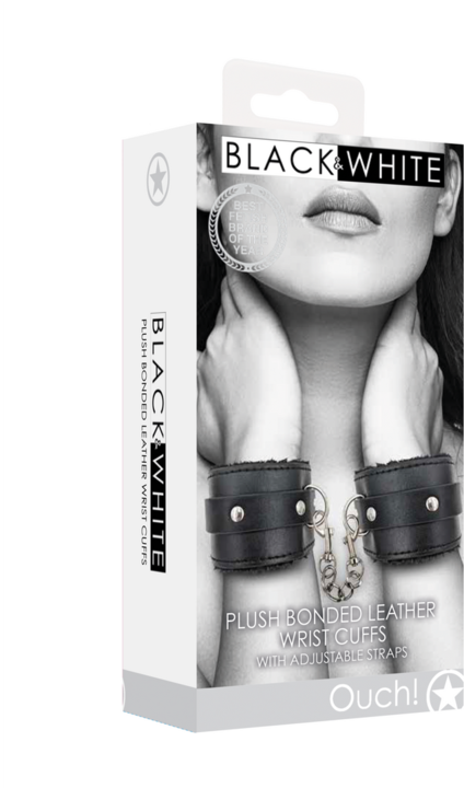 Actual product image Ouch! Plush Bonded Leather Hand Cuffs - With Adjustable Straps