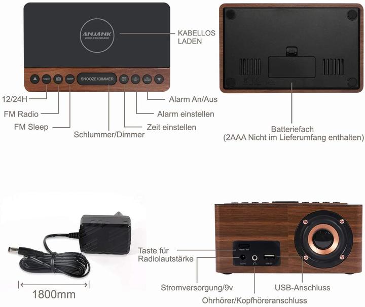 Actual product image Anjank Digital radio alarm clock with adaptive charging function