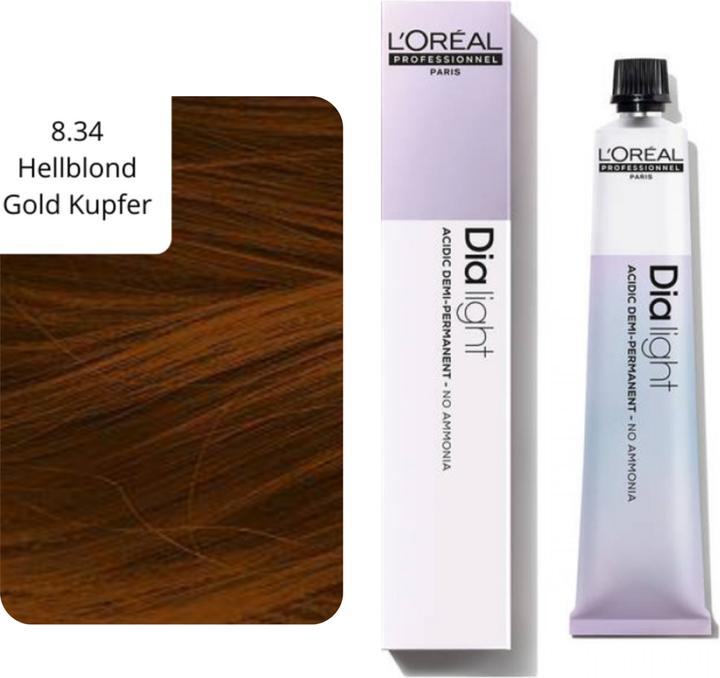 Immagine prodotto L'Oréal Professionnel Dia Light 8.34 Biondo Chiaro Oro Kufper 50ml (8,34 biondo chiaro rame oro)