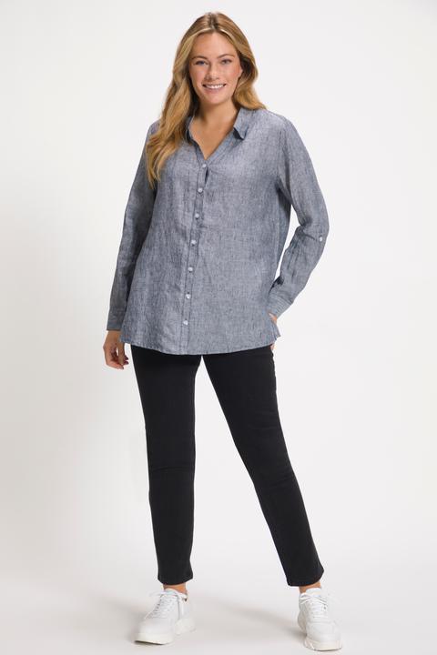 Actual product image Ulla Popken Roll-Tab Sleeve Button Front Linen Blouse (42, 44)