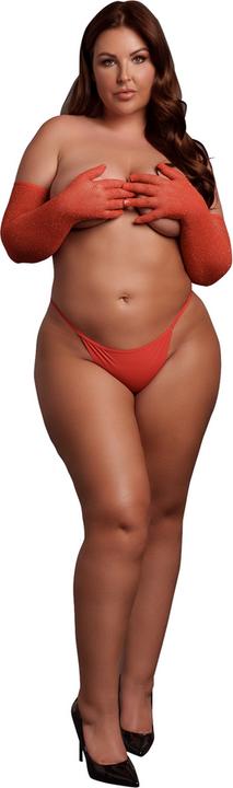 Actual product image Le Désir Shimmering Opera Gloves - Plus Size - Red/Gold Glitter (XL)