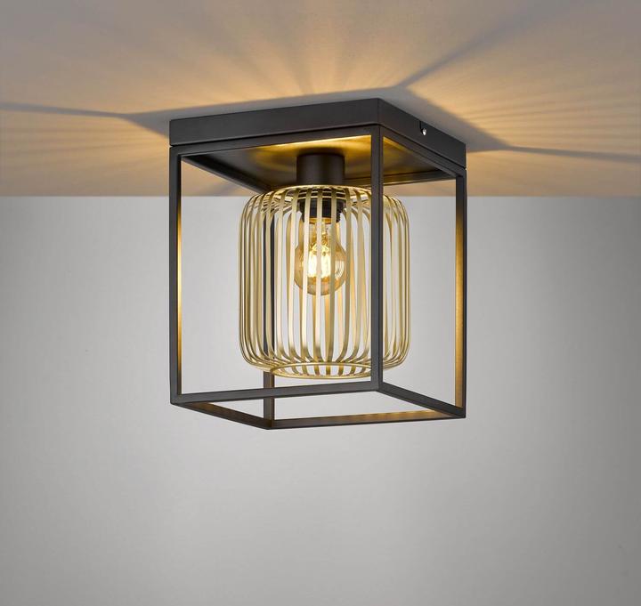 Produktbild Fischer & Honsel Honsel Caydo Deckenleuchte E27 metallschirm goldfarben sandschwarz 21294