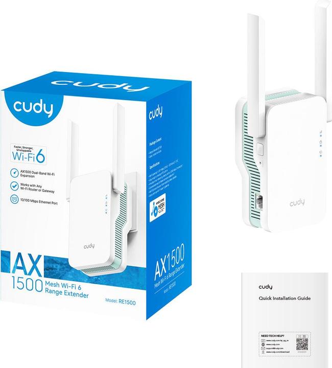 Produktbild Cudy AX1500 Wi-Fi 6 Mesh Repeater (1201 Mbit/s, 300 Mbit/s)